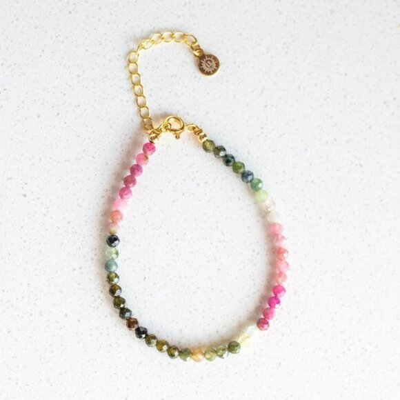 Handmade Jewelry - Gemstone Watermelon Tourmaline Bracelet Waterproof Non Tarnish Gold Gift for Her